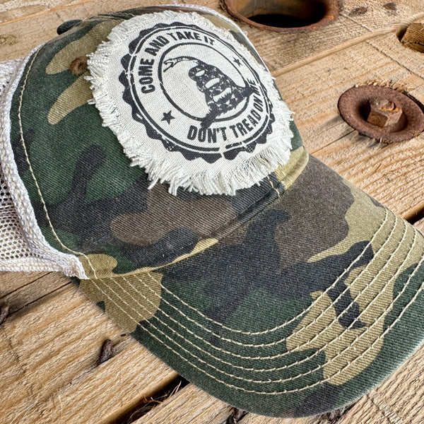 Second Amendment Hat | Don’t Tread On Me Distressed Cap | Patriotic Gun Rights Trucker Hat - The Stenciled Barn