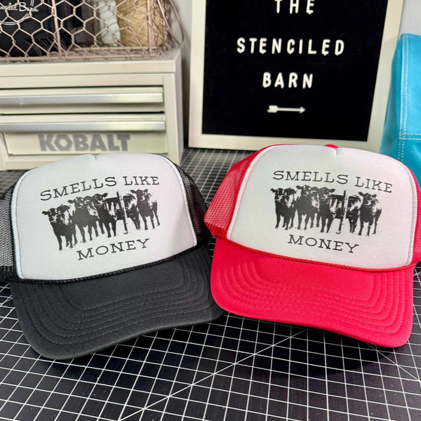 Smells Like Money Trucker Hat | Funny Country Western Fashion for Cattle Women | Adjustable Snapback - The Stenciled Barn