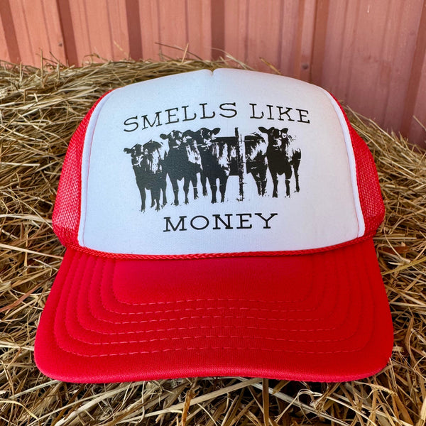 Smells Like Money Trucker Hat | Funny Country Western Fashion for Cattle Women | Adjustable Snapback - The Stenciled Barn