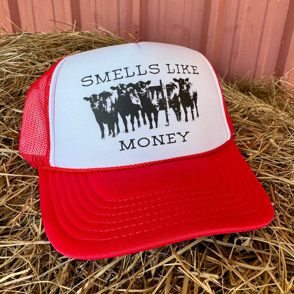 Smells Like Money Trucker Hat | Funny Country Western Fashion for Cattle Women | Adjustable Snapback - The Stenciled Barn