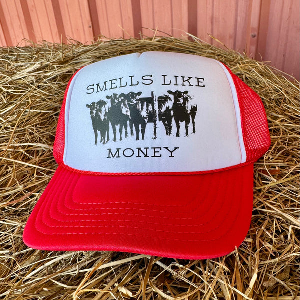 Smells Like Money Trucker Hat | Funny Country Western Fashion for Cattle Women | Adjustable Snapback - The Stenciled Barn