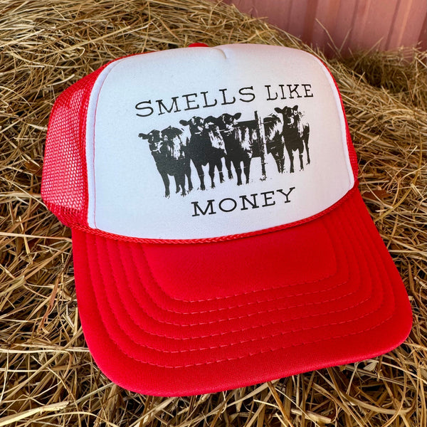 Smells Like Money Trucker Hat | Funny Country Western Fashion for Cattle Women | Adjustable Snapback - The Stenciled Barn