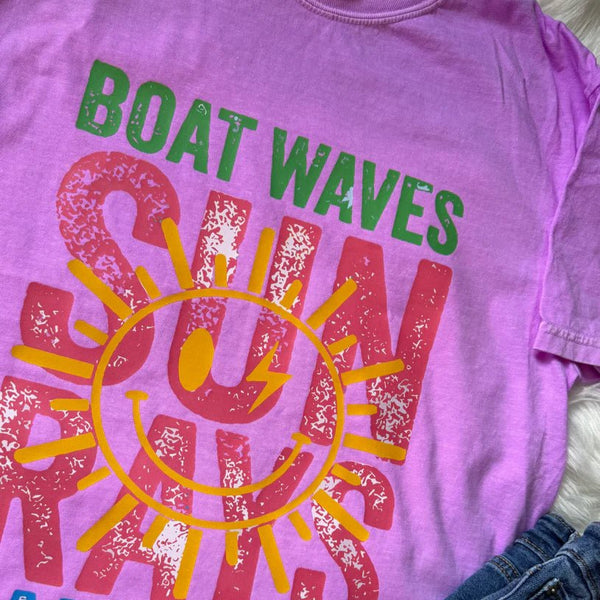 Boat Waves Sun Rays Lake Days Graphic Tee | Comfort Colors Neon Violet - The Stenciled Barn