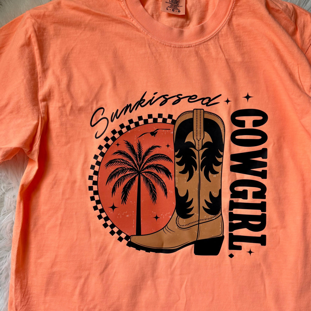Sunkissed Cowgirl Summertime Graphic Tee | Comfort Colors Neon Cantaloupe - The Stenciled Barn