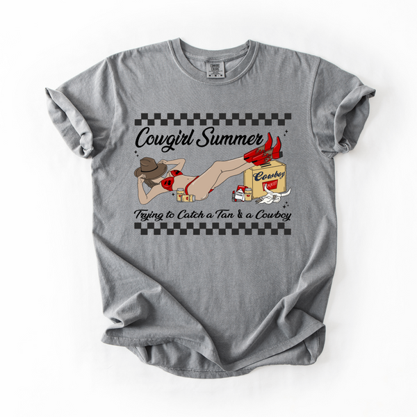 Coastal Cowgirl Summer Graphic Tee | Comfort Colors Grey | Unisex Fit - The Stenciled Barn