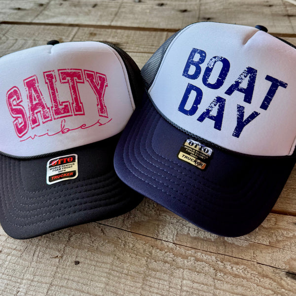 Boat Day Trucker Hat | Salty Vibes Snapback Cap - The Stenciled Barn