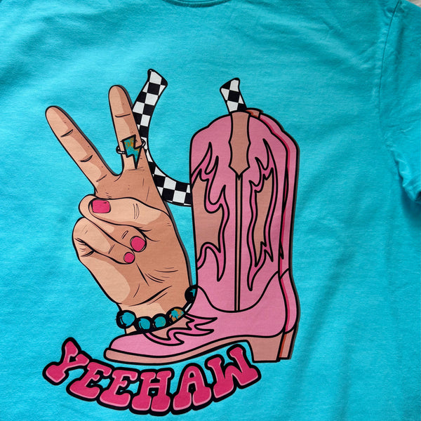 Punchy Yeehaw Western Graphic Tee | Comfort Colors Lagoon Blue - The Stenciled Barn