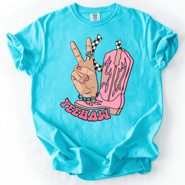 Punchy Yeehaw Western Graphic Tee | Comfort Colors Lagoon Blue - The Stenciled Barn