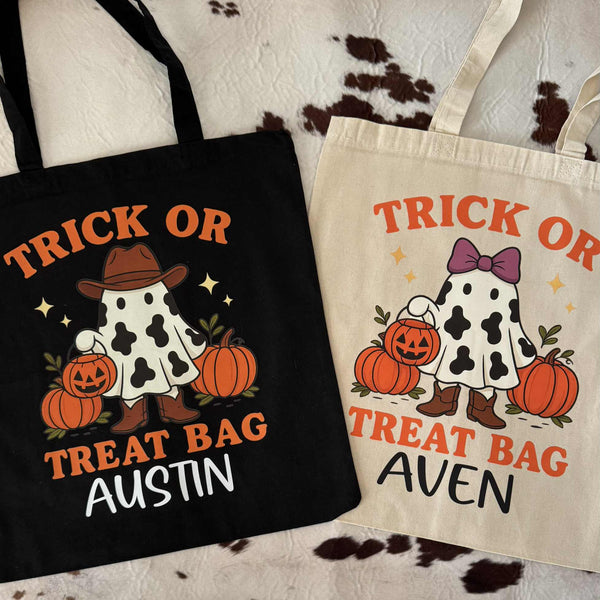 Personalized Trick or Treat Bag β Country Ghost Halloween Tote (Boy or Girl) - The Stenciled Barn