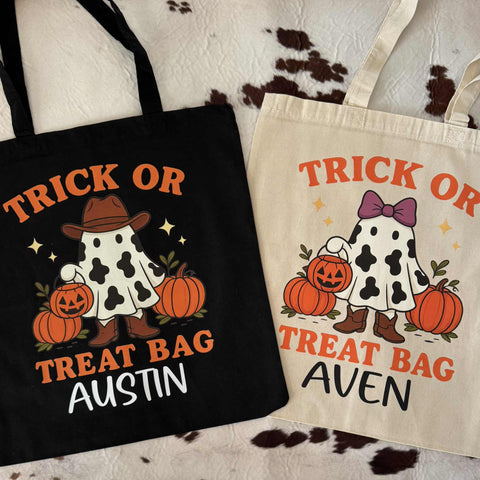 Personalized Trick or Treat Bag – Country Ghost Halloween Tote (Boy or Girl) - The Stenciled Barn