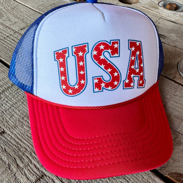 USA Trucker Hat | Retro Foam Front Cap with Americana Vibes - The Stenciled Barn