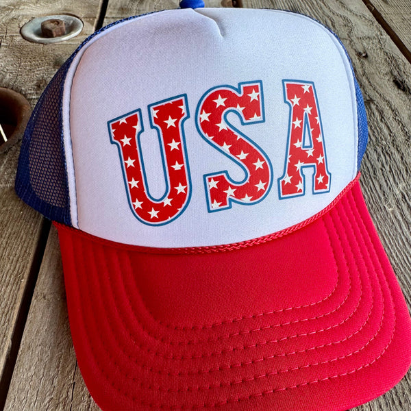USA Trucker Hat | Retro Foam Front Cap with Americana Vibes - The Stenciled Barn