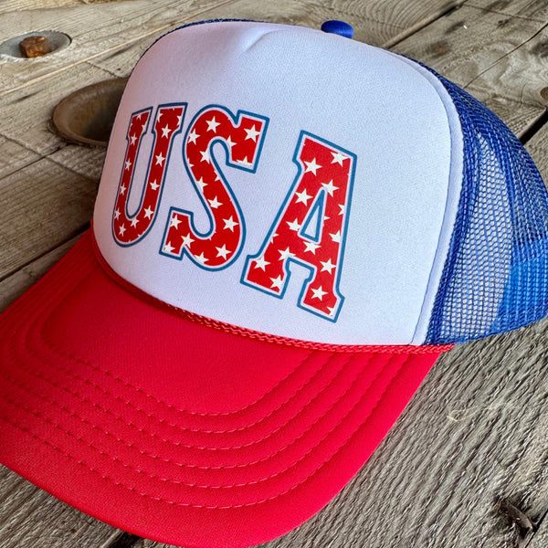 USA Trucker Hat | Retro Foam Front Cap with Americana Vibes - The Stenciled Barn