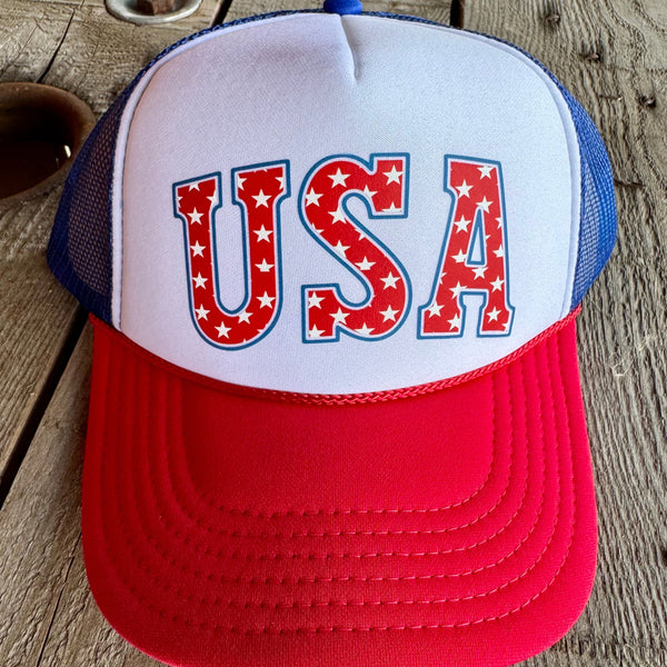 USA Trucker Hat | Retro Foam Front Cap with Americana Vibes - The Stenciled Barn