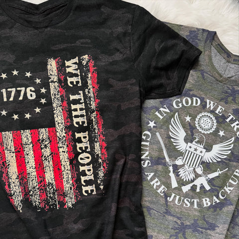 We The People USA Flag T-Shirt | Patriotic Camo Graphic Tee for Men - The Stenciled Barn