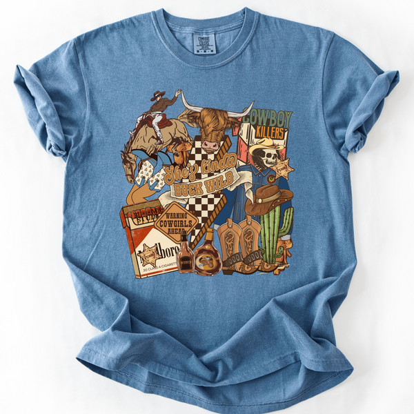 Western Rebel Outlaw Graphic Tee | Buck Wild Cowboy Killers Design | Comfort Colors Blue Jean - The Stenciled Barn