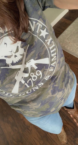 2nd Amendment Camo T-Shirt | 1789 God Guns Family Patriotic Men's Tee - The Stenciled Barn