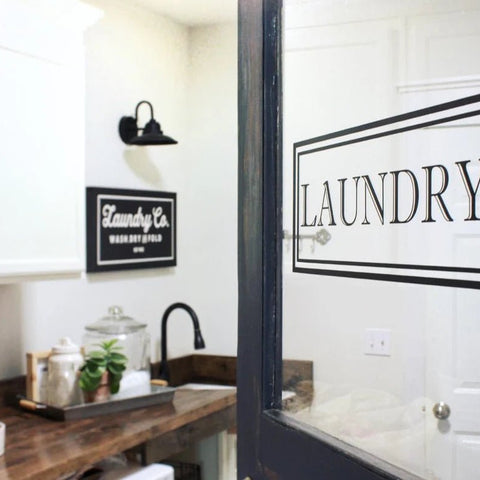 Laundry Door Decal | Farmhouse Style Vinyl Lettering | Rustic Laundry Room Wall Decor - The Stenciled Barn