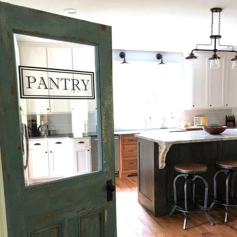 Pantry Door Decal | Farmhouse Style Vinyl Lettering for Glass | Rustic Kitchen Wall Decor