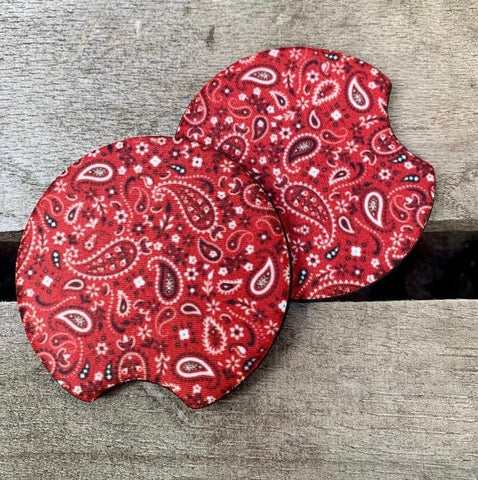 Bandana Print Car Coasters | Wild West Vehicle Cup Holder Inserts - The Stenciled Barn