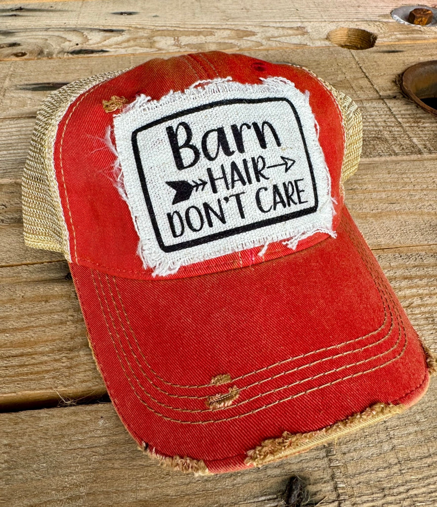 Barn Hair Don’t Care Hat | Red Distressed Patch Cap
