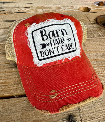 Barn Hair Don’t Care Hat | Red Distressed Patch Cap