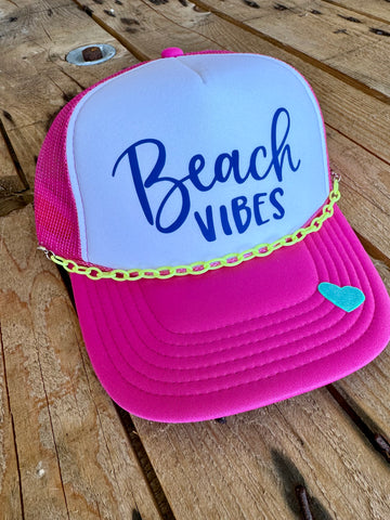 Beach Vibes Trucker Hat | Summer Cap with Patch & Chain Otto Brand