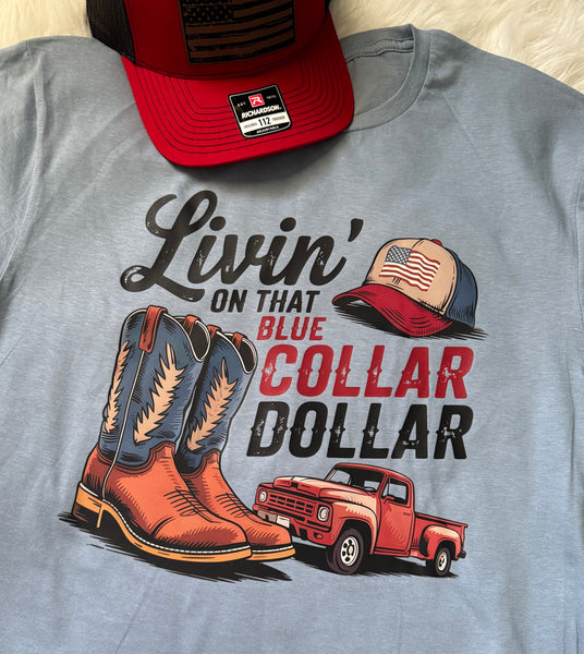 Blue Collar Dollar Graphic Tee for Men | Rugged Tradesmen Vibe Shirt