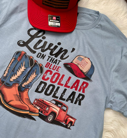 Blue Collar Dollar Graphic Tee for Men | Rugged Tradesmen Vibe Shirt