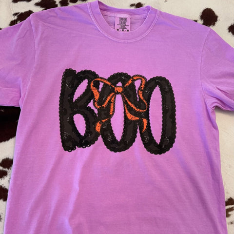 Neon Violet "Boo" Coquette Halloween Tee | Comfort Colors - The Stenciled Barn