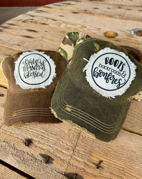 Boots Backroads & Bonfires Hat | Distressed Cap for Fall Women Fashion
