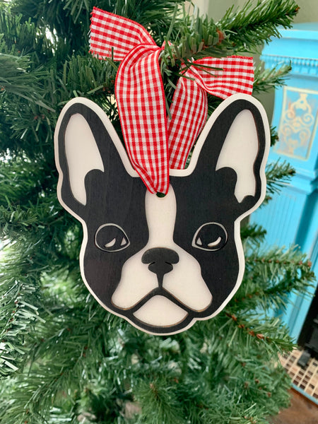 Boston Terrier Ornament | Wooden Holiday Decoration Durable Handmade