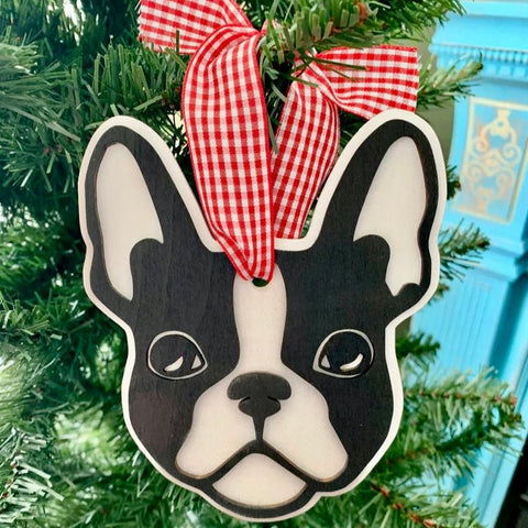 Handmade Wooden Boston Terrier Ornament | Personalized Dog Lover’s Christmas Decor - The Stenciled Barn