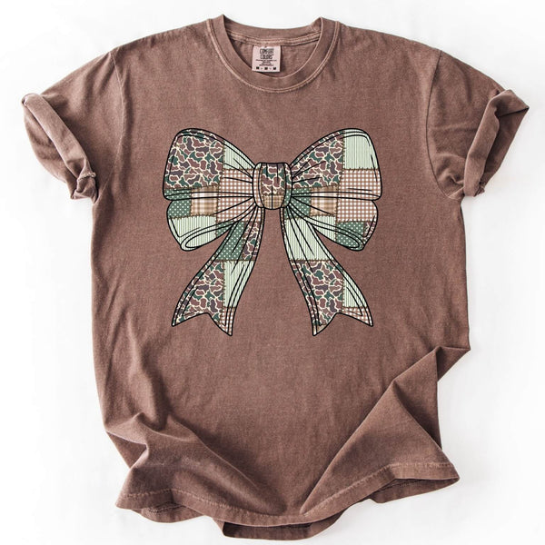 Brown camo bow Comfort Colors country chic tee rustic outfit