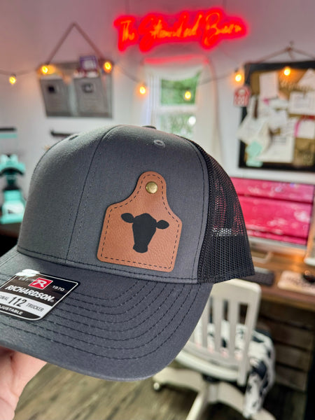 Cattle Tag Trucker Hat | Richardson 112 Leather Patch Cow Head 