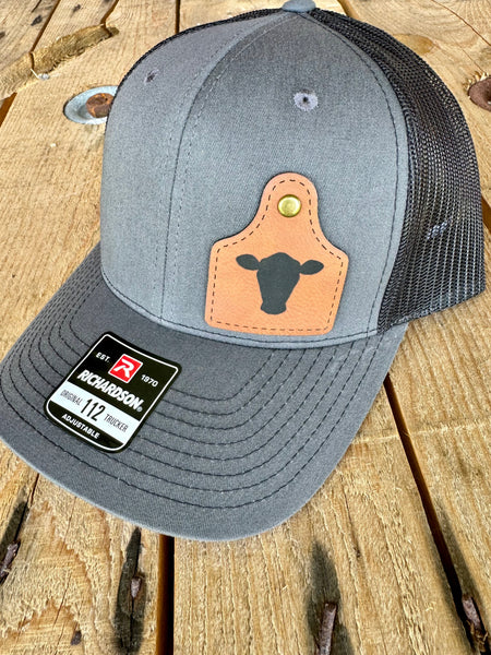 Cattle Tag Trucker Hat | Richardson 112 Leather Patch Cow Head 