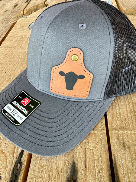 Cattle Tag Trucker Hat | Richardson 112 Leather Patch Cow Head 
