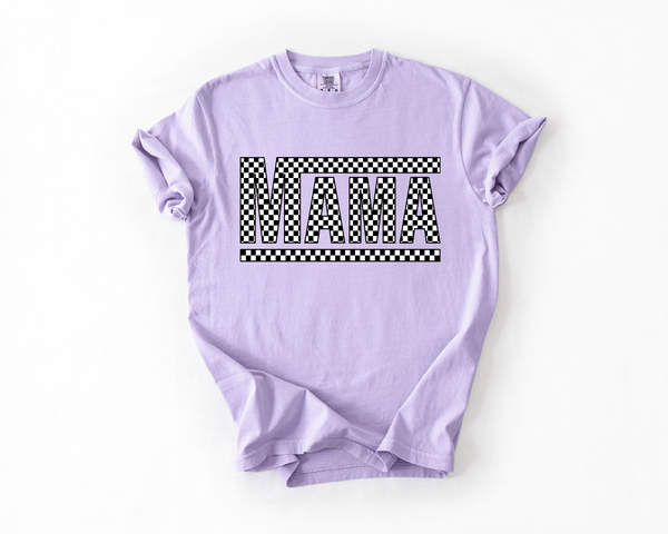 Checkered Mama Tee | Soft Comfort Colors Shirt Race Pattern Orchid