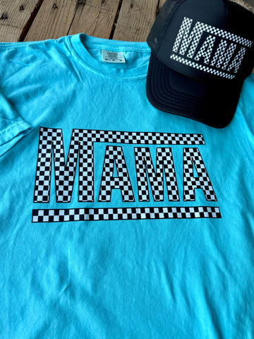 Checkered Mama Tee | Soft Comfort Colors Shirt Lagoon Blue