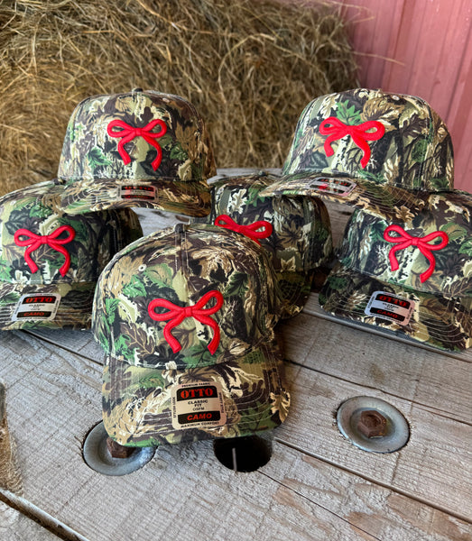 Coquette Red Bow Camo Hat for Women