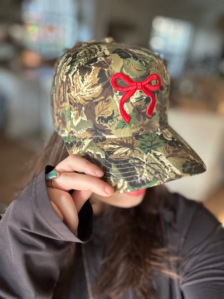 Coquette Red Bow Camo Hat for Women