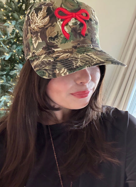 Coquette Red Bow Camo Hat for Women
