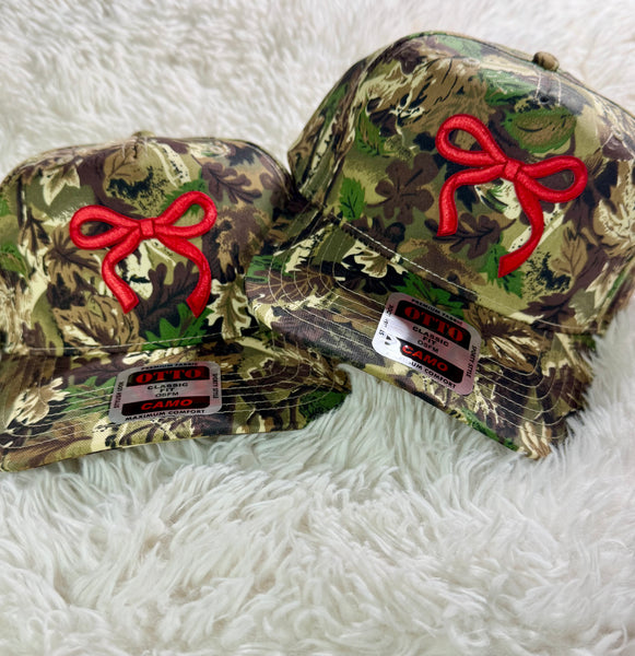 Coquette Red Bow Camo Hat for Women