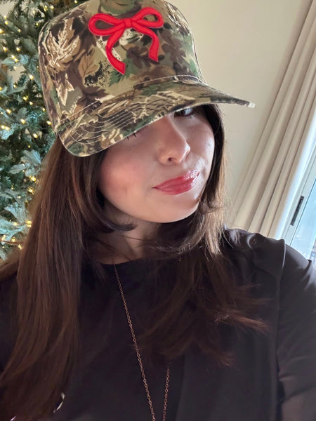Coquette Red Bow Camo Hat for Women