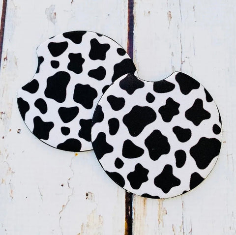Cow Print Car Coasters | Country Style Vehicle Drink Holder Inserts - The Stenciled Barn