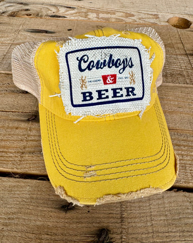 Cowboys & Beer Hat | Distressed Country Style Cap Coors Beer Design