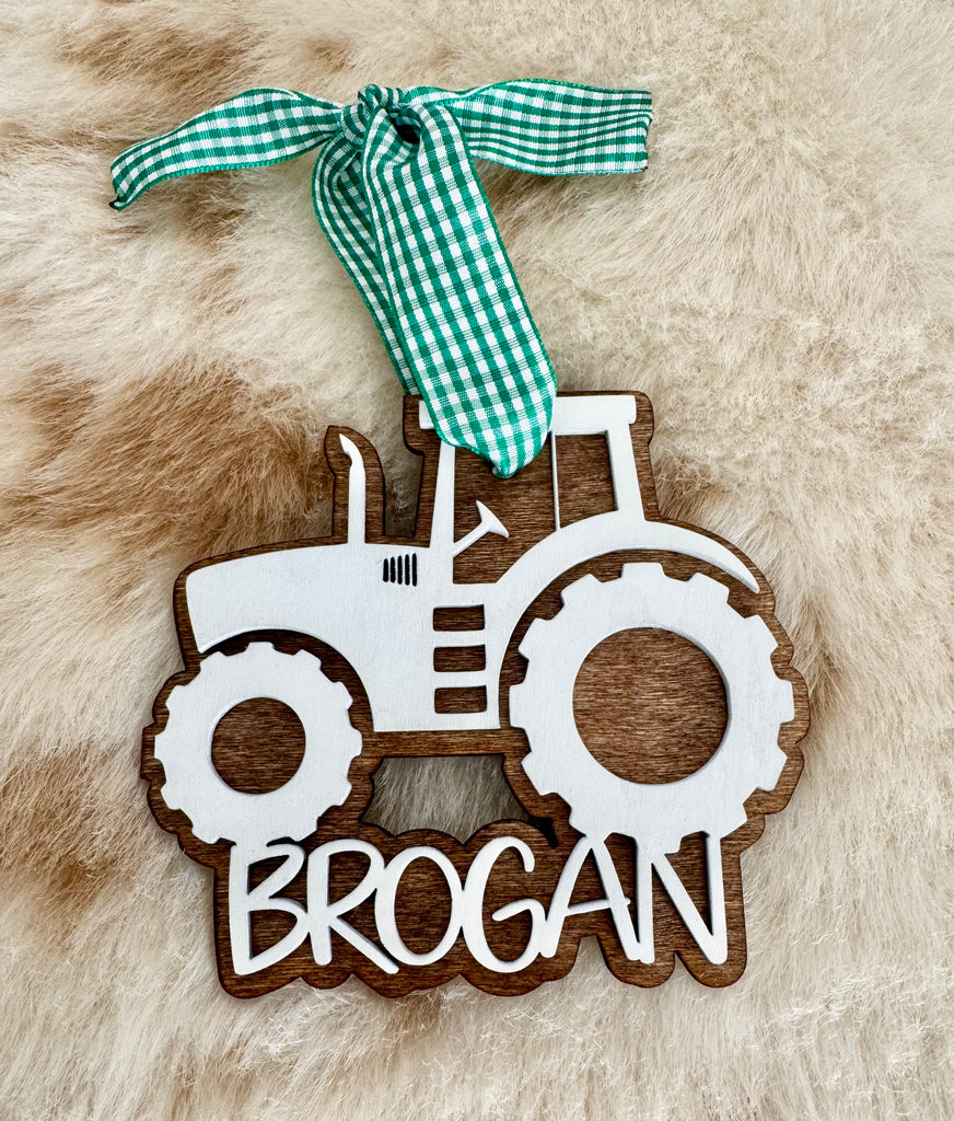 Custom Tractor Ornament | Country Christmas Personalized Holiday Decor Stocking Name Tag Farm Theme