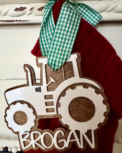 Custom Tractor Ornament | Country Christmas Personalized Holiday Decor Stocking Name Tag Farm Theme