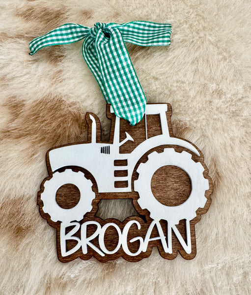 Custom Tractor Ornament | Country Christmas Personalized Holiday Decor Stocking Name Tag Farm Theme