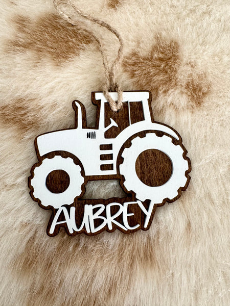 Custom Tractor Ornament | Country Christmas Personalized Holiday Decor Stocking Name Tag Farm Theme